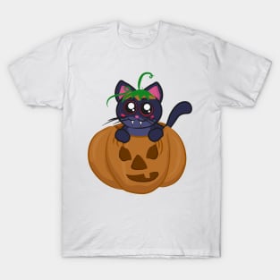 Vampire cat in a spooky halloween pumpkin T-Shirt